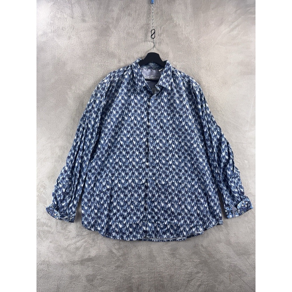 Robert Graham Button Down Shirt Mens Size 3XL Blue Flip Cuff Geometric